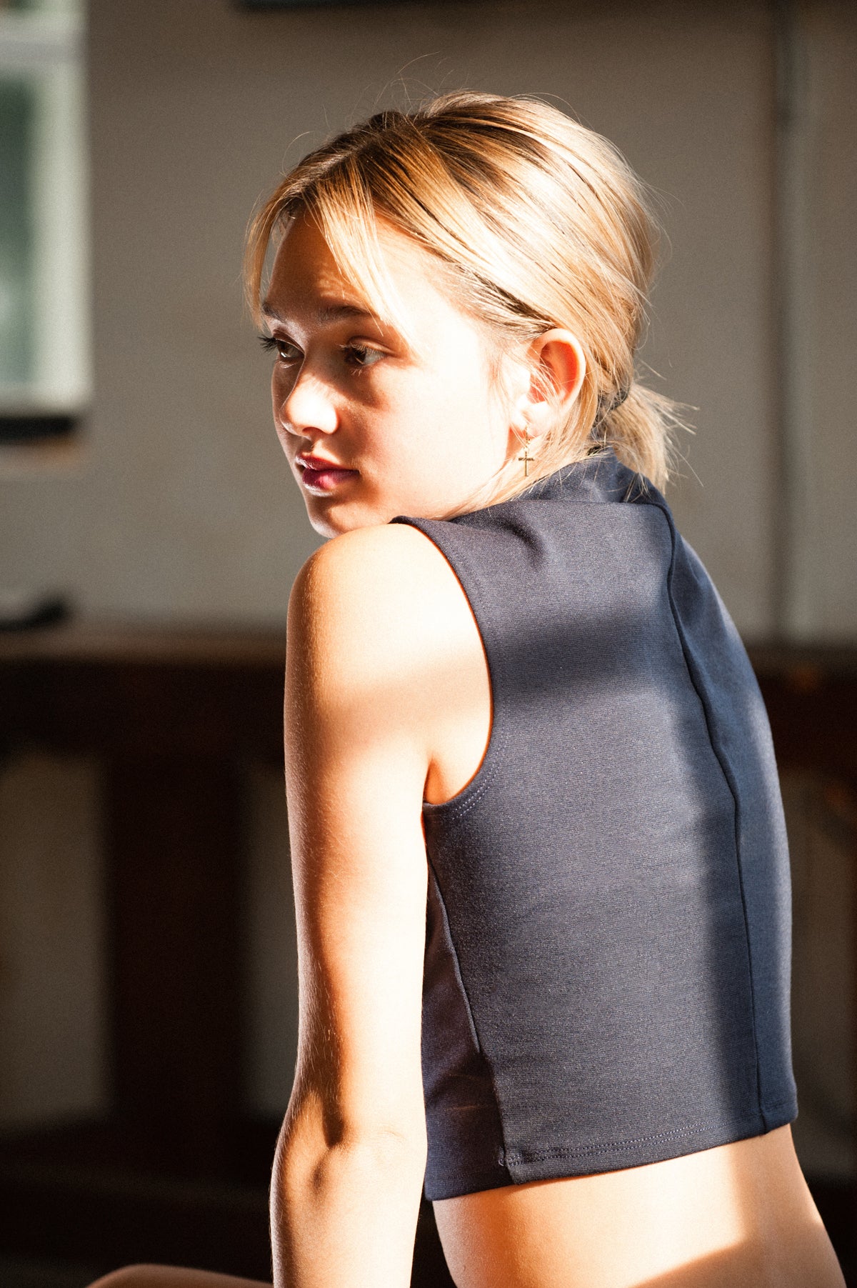 ROMEO MOCK NECK TOP - Navy